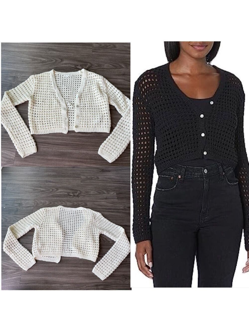 Nia Women’s Cream Open Knit Cardigan with Textured Design